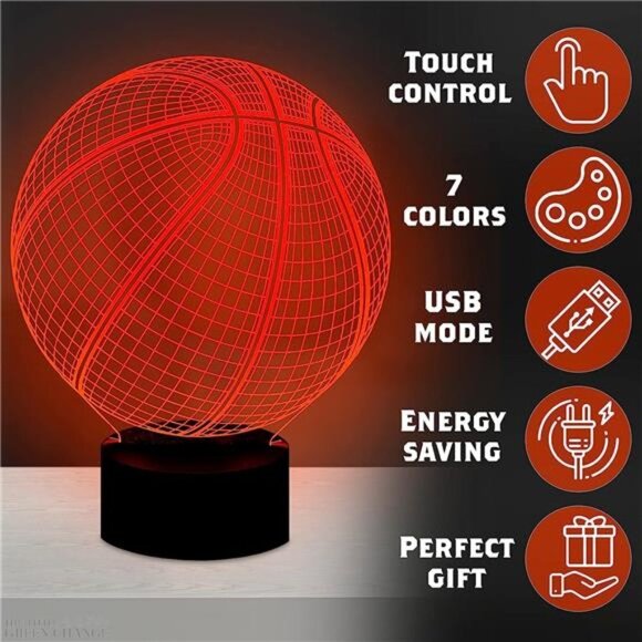 3D Optical Illusion Night Light - Basketball Room Decor 7 Color Changing Lamp - Picture 2 of 6